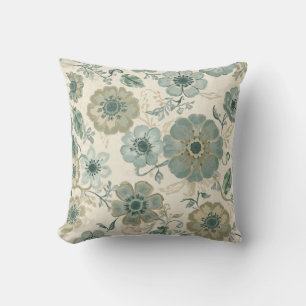 Coussin Bleu Poussiéreux Sage Vert Beige Floral Maison de