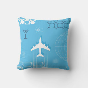 Coussin Bleu Rétro Style Mi-Siècle Jet-Age