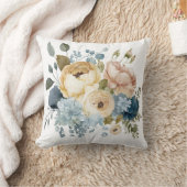 Coussin Bleu Rose Blanc Floral Fleurs Verdure Aquarelle (Couverture)