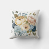 Coussin Bleu Rose Blanc Floral Fleurs Verdure Aquarelle (Verso)