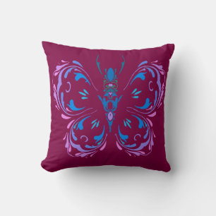 Coussin Bleu rose et papillon mauve Cranberry Design