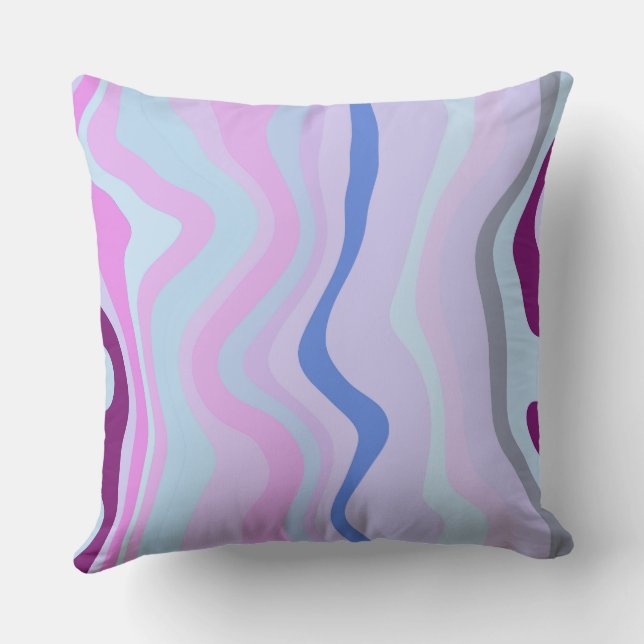 Coussin Bleu, rose et violet rayures ondulées (Verso)