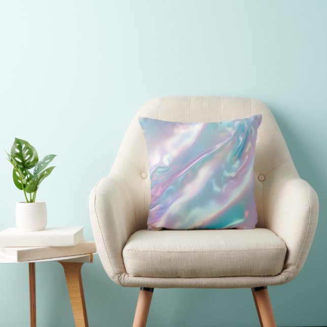 Coussin Bleu Rose Moderne Holographique Iridescent (Chaise)