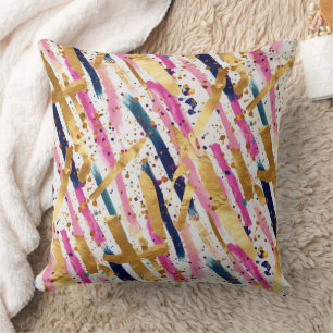 Coussin Bleu rose or Peinture rayures Motif Abstrait