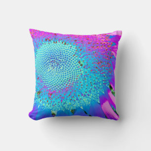 Coussin Bleu rose rétro tournesol funky photo
