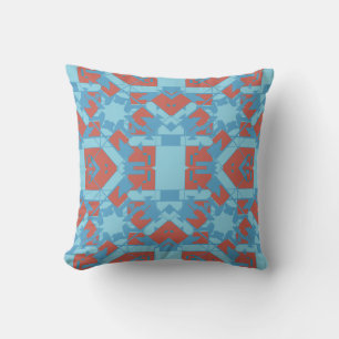 Coussin Bleu Rouge Aqua Méditerranéen Vitrail Mosaïque