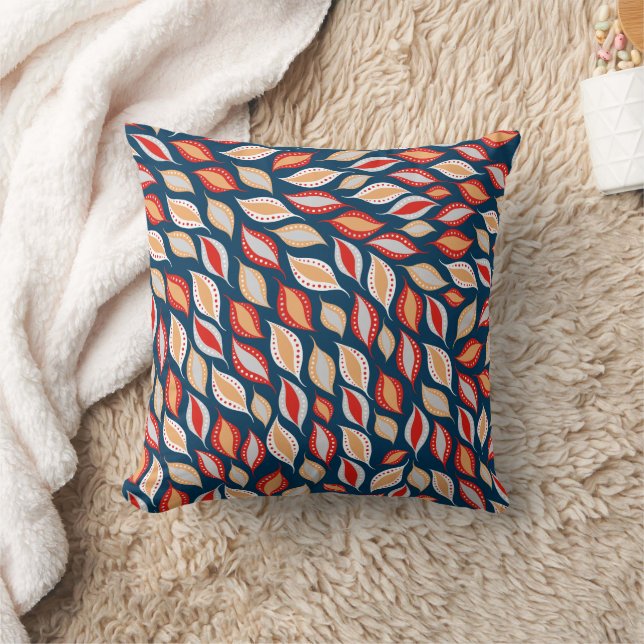Coussin Bleu Rouge Boho Style Feuille Motif (Couverture)