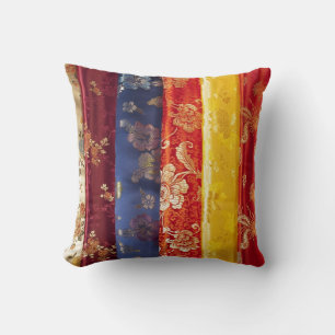 Coussin Bleu rouge d'or de motif en soie chinois de