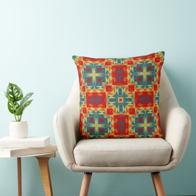 Coussin Bleu, rouge, orange et jaune géométrique (Chaise)