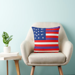 Coussin Bleu rouge patriotique et bandes blanches avec éto