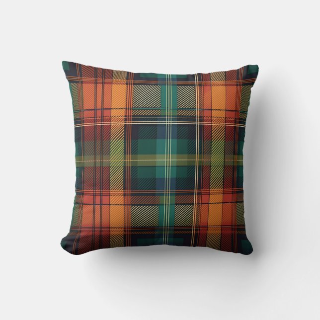 Coussin Bleu Rouge Vert Orange Plaid (Recto)