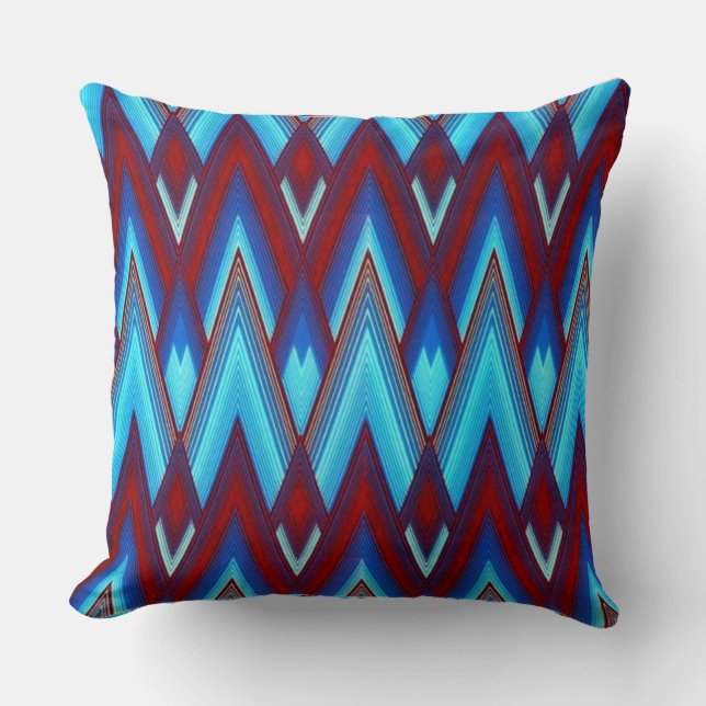 Coussin Bleu Rouge Zig Zag (Recto)