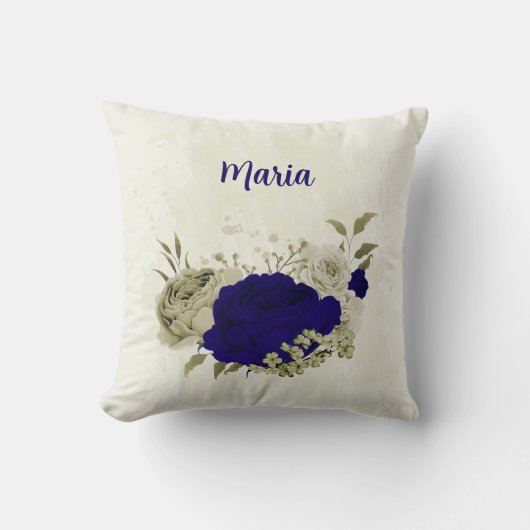 Coussin Bleu royal beige floral (Recto)