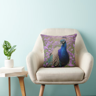 Coussin Bleu Royal : Paon Bleu Dans Champ De Lavande