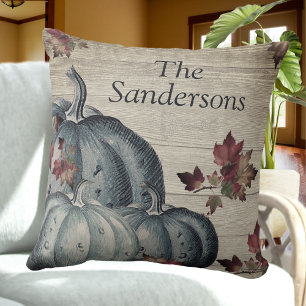 Coussin Bleu Rustique Citrouille Bleu Bleu Feuilles de boi