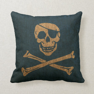 Coussin Bleu rustique de mer profonde de crâne de pirate