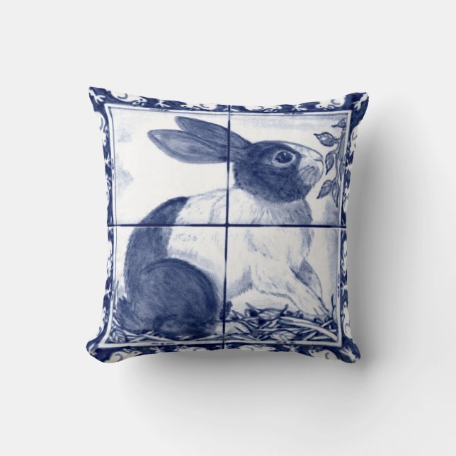 Coussin Bleu rustique hollandais Rabbit Dedham Delft Cotta (Recto)