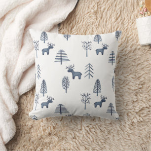 Coussin Bleu sapin de Noël Reinder Forêt scandinave