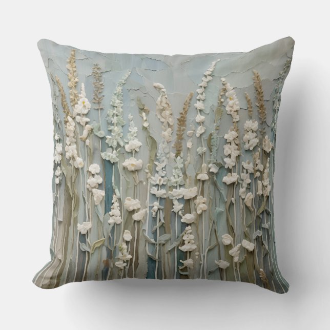 Coussin Bleu sarcelle beige blanc fleur sauvage (Recto)