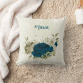 Coussin bleu sarcelle beige floral (Couverture)