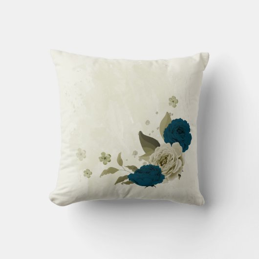 Coussin bleu sarcelle beige floral (Recto)