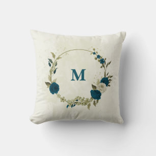 Coussin bleu sarcelle beige floral