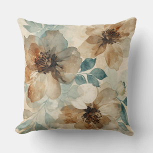 Coussin Bleu sarcelle Crème Rouille Moderne Fleuriste de F
