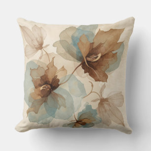 Coussin Bleu sarcelle doux Brun beige Rustique aquarelle F