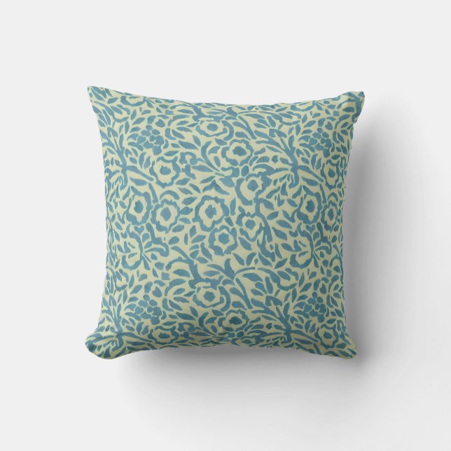 Coussin Bleu sarcelle élégant et floral abstrait vert (Recto)