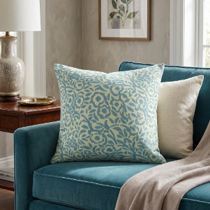 Coussin Bleu sarcelle élégant et floral abstrait vert