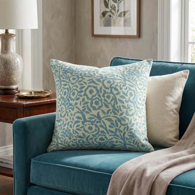Coussin Bleu sarcelle élégant et floral abstrait vert (Créateur téléchargé)