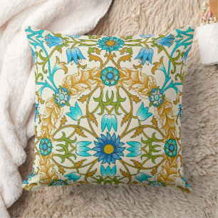 Coussin Bleu sarcelle et moutarde William Morris Vine Arts