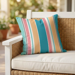 Coussin Bleu sarcelle jaune chaud corail rouge gris blanc