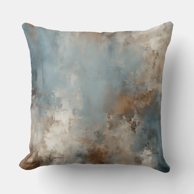 Coussin Bleu sarcelle marron rouille abstrait (Recto)