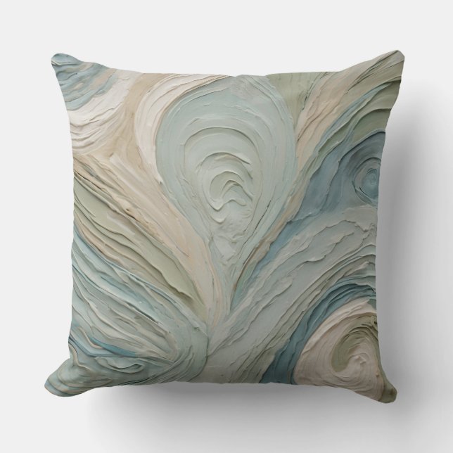 Coussin Bleu sarcelle vert beige design abstrait (Recto)