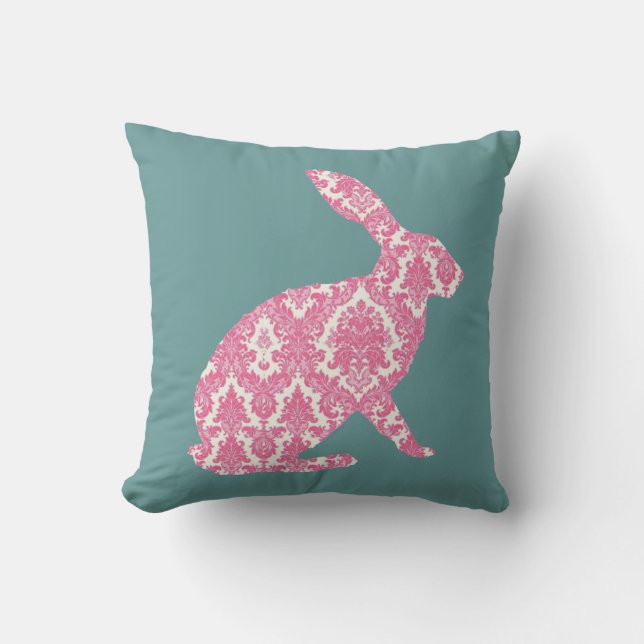 coussin bleu sombre de coussin de rose de damassé (Recto)