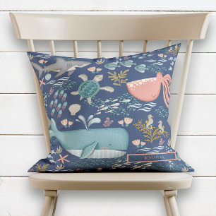 Coussin Bleu sous le nom de mer Aquarelle Océan Animaux