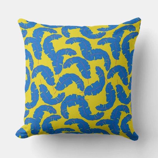 Coussin bleu Tropical Leaf Bright Jaune Retour (Recto)