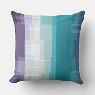 Coussin bleu, turquoise, blanc et violet géométrique