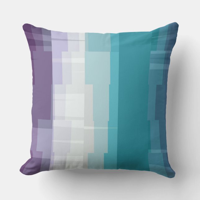 Coussin bleu, turquoise, blanc et violet géométrique (Recto)