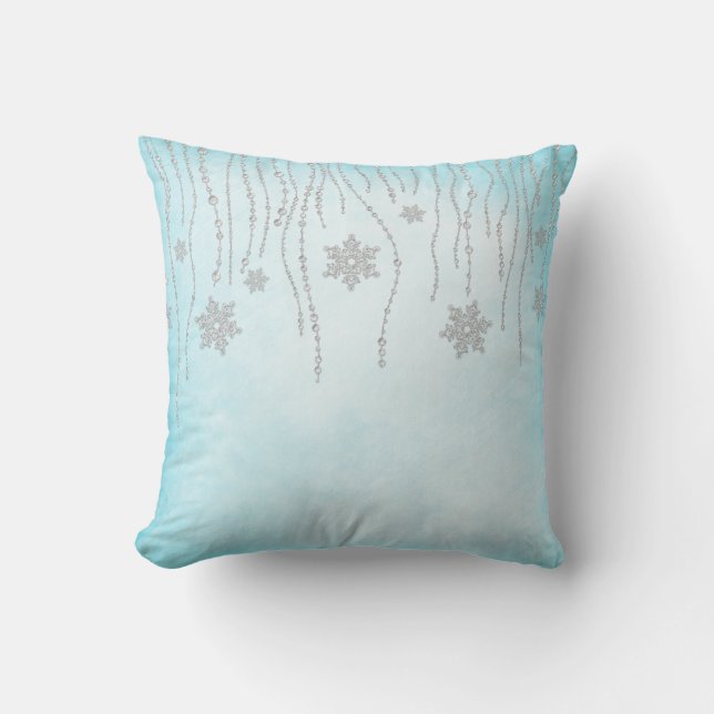Coussin Bleu turquoise de flocons de neige de diamant du (Recto)