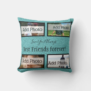 coussin bleu Turquoise moderne BFF Meilleurs amis 