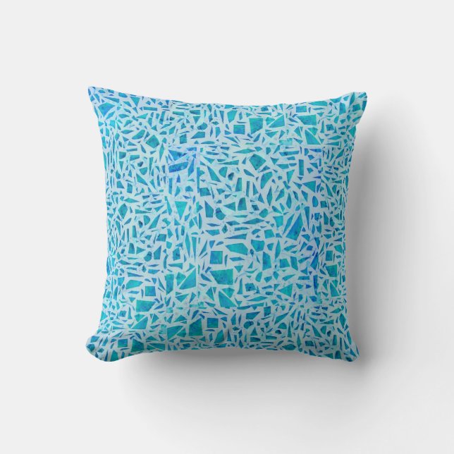 Coussin Bleu Turquoise Mosaïque Carrelage Moderne Chic (Recto)