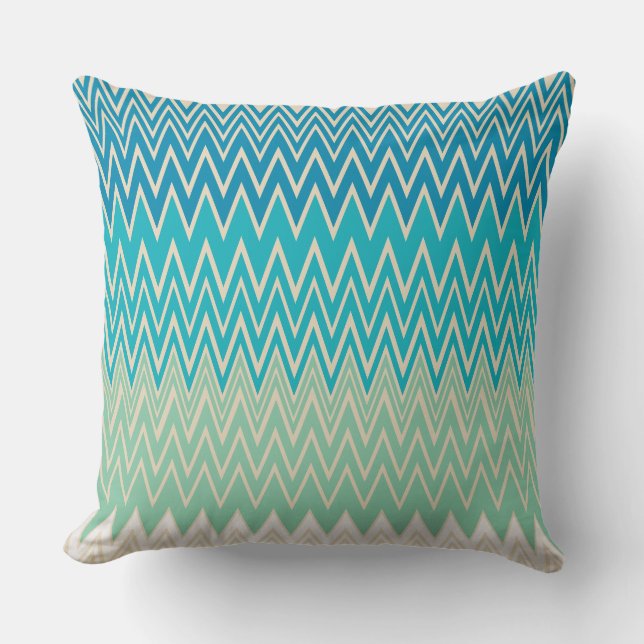 Coussin Bleu turquoise, turquoise et vert Zigzags (Recto)