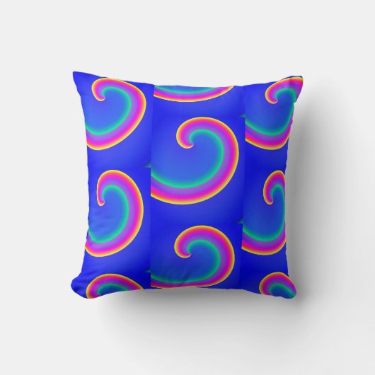 Coussin Bleu Vagues Boucles Arc-en-Ciel Magique (Recto)