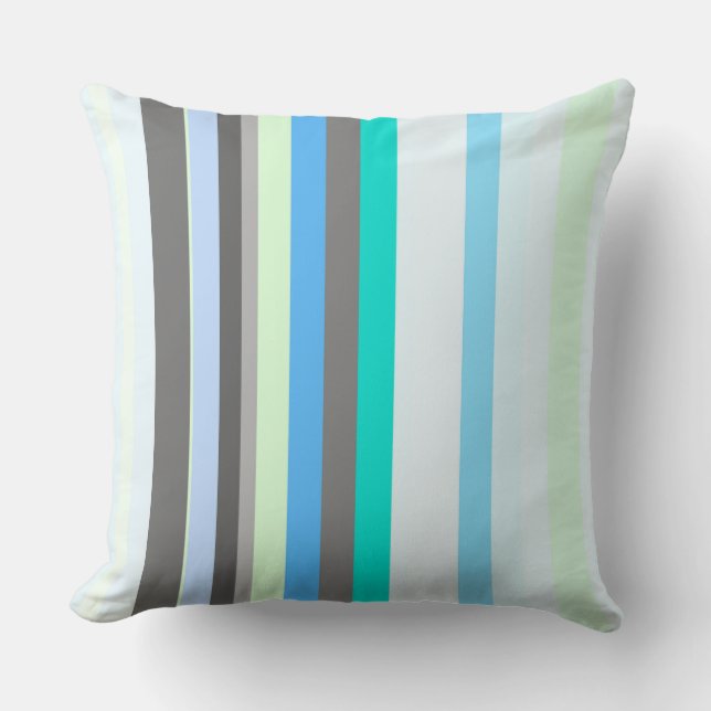 Coussin Bleu, vert et gris Abstrait rayures (Recto)