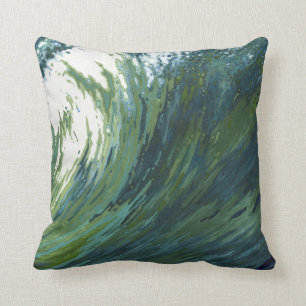 Coussin bleu, vert et gris de vague Pacifique de