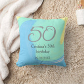 Coussin bleu vert gris 50e anniversaire ajouter nom date r (Couverture)