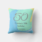 Coussin bleu vert gris 50e anniversaire ajouter nom date r (Verso)