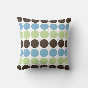 Coussin Bleu, Vert printemps, Brown Cercles rétro Motif